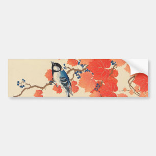 Adesivo Para Carro 赤い蔦に鳥, pássaro do 古邨 na hera vermel
