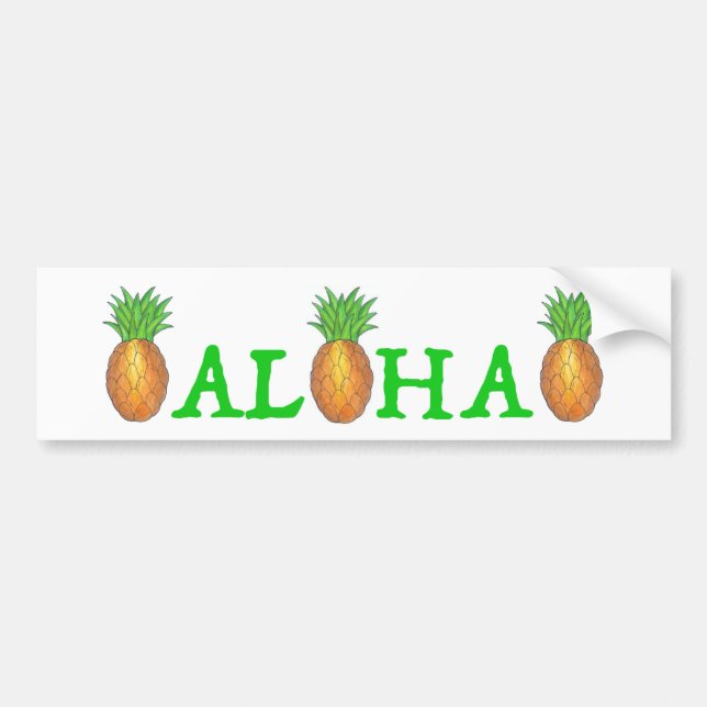 Adesivo Para Carro Aloha Tropical Hawaii Pineapple Bumper Sticker (Frente)