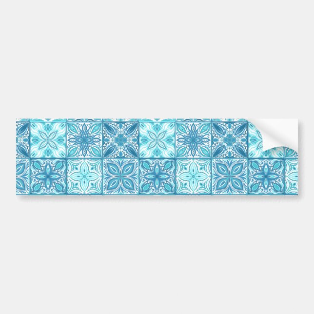 Adesivo Para Carro azulejos ornamentados em azul e branco (Frente)