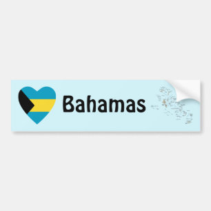 Adesivo Para Carro Bahamas Flag Heart + Map Bumper Sticker