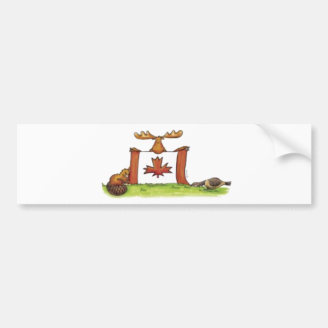 Adesivo Para Carro Bandeira canadense com alces, castor e ganso (Frente)