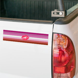 Adesivo Para Carro Bandeira do Orgulho Lésbico Lipstick e Lábios