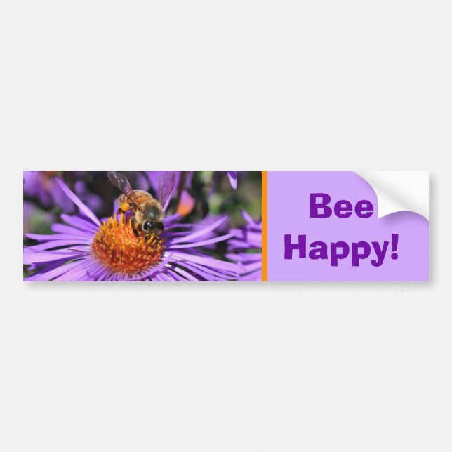 Adesivo Para Carro Bee Happy Inspirational Nature  (Frente)