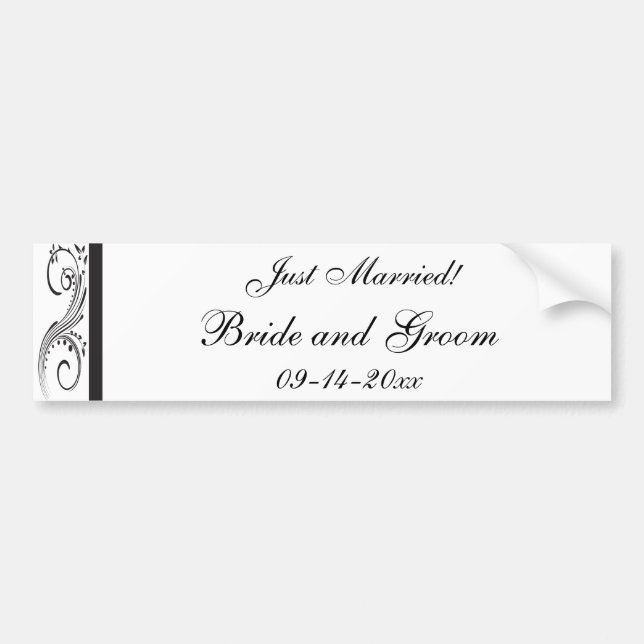 Adesivo Para Carro Black and White Swirls Just Married (Frente)