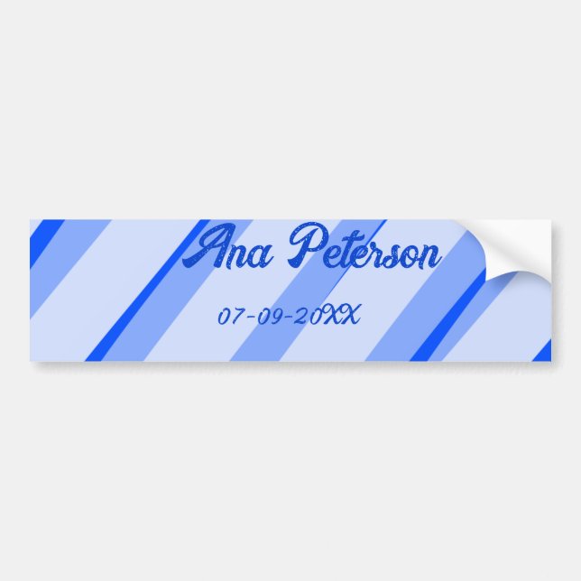Adesivo Para Carro Blue pastel add name date boho retro lines pattern (Frente)