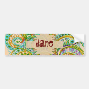 Adesivo Para Carro Bohemian Green Doodle Patterle Name Sticker