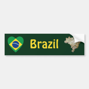 Adesivo Para Carro Brazil Flag Heart + Map Bumper Sticker