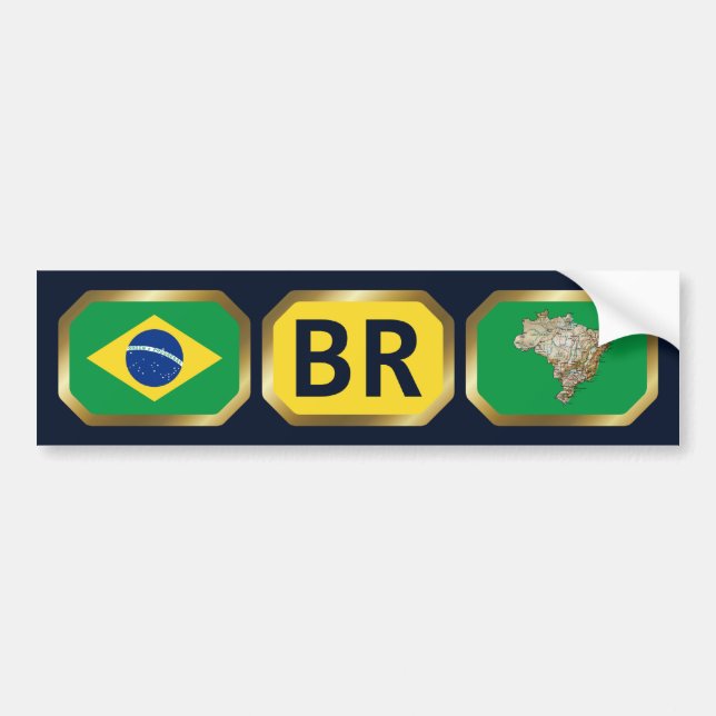 Adesivo Para Carro Brazil Flag Map Code Bumper Sticker (Frente)