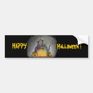 Adesivo Para Carro Bruxa e gato, Feliz Halloween!