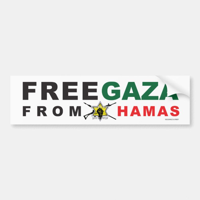 Adesivo Para Carro Bumper Sticker "Free Gaza From Hamas" (Branco) (Frente)
