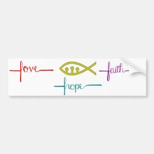 Adesivo Para Carro Bumper Sticker Love, Hope, Faith e Ichthys