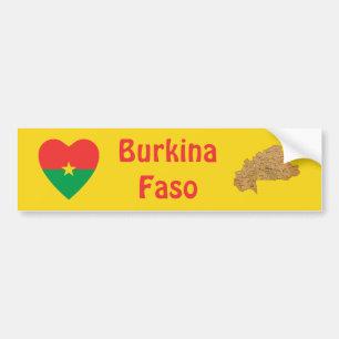 Adesivo Para Carro Burkina Faso Flag Heart + Map Bumper Sticker