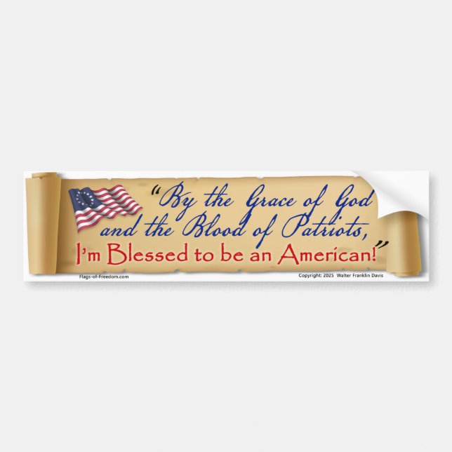 Adesivo Para Carro By the Grace of God I'm an American Bumper Sticker (Frente)