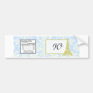 Adesivo Para Carro Casamento em Paris Blue Damask Water Bottle