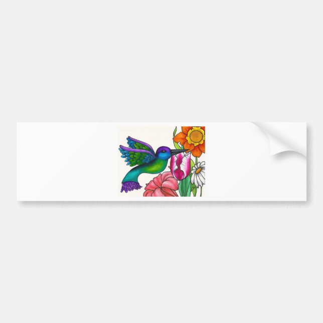 Adesivo Para Carro Cerceta e colibri roxo com flores (Frente)