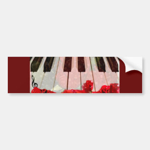 Adesivo Para Carro Chaves de Piano, Rosas e Notas de Música_