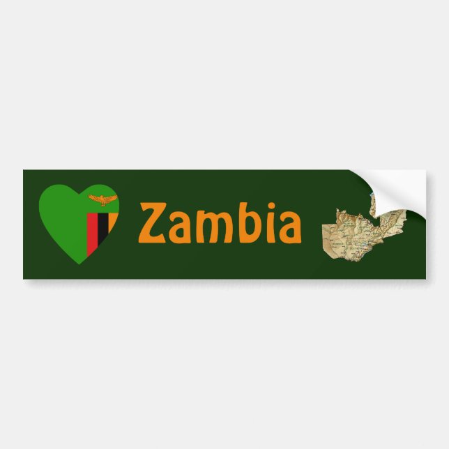 Adesivo Para Carro Coração da bandeira da Zâmbia + Autocolante no (Frente)