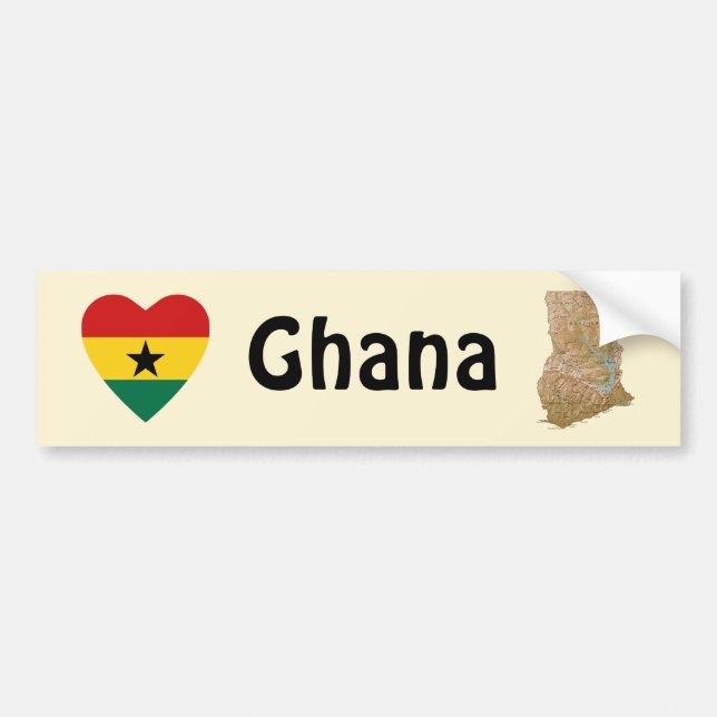 Adesivo Para Carro Coração da bandeira de Ghana + Autocolante no (Frente)