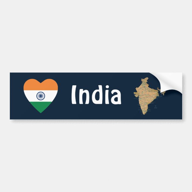 Adesivo Para Carro Coração da bandeira de India + Autocolante no (Frente)