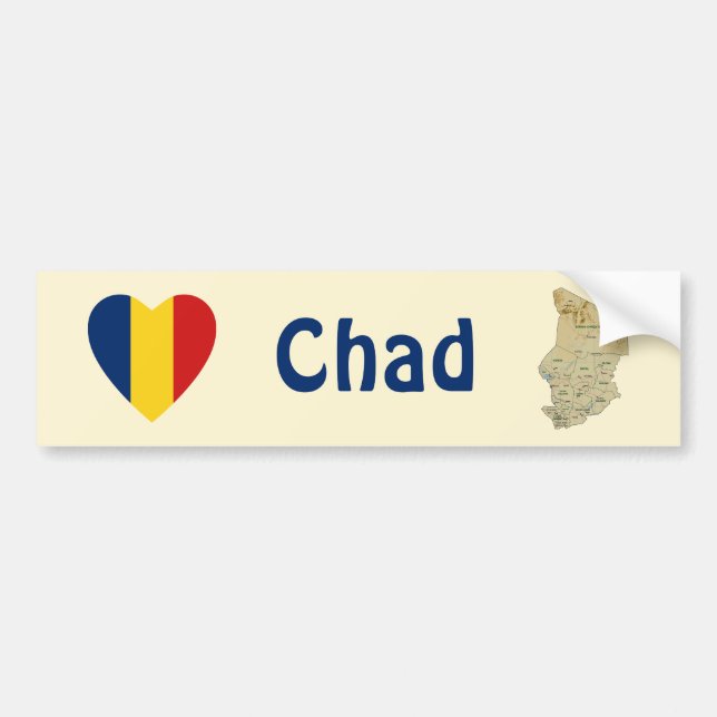 Adesivo Para Carro Coração da bandeira de República do Tchad + (Frente)
