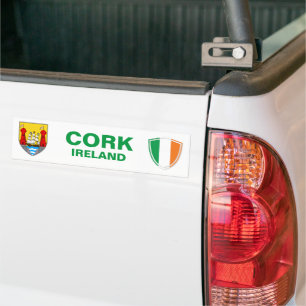 Adesivo Para Carro Cork Ireland Crest e Irish Flag Bumper Sticker
