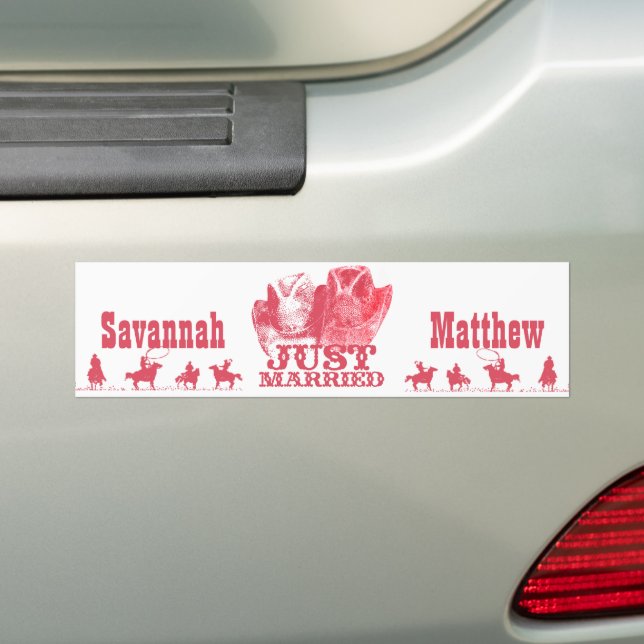 Adesivo Para Carro Cowboy e CowGirl recens casados BumperSticker (No carro)