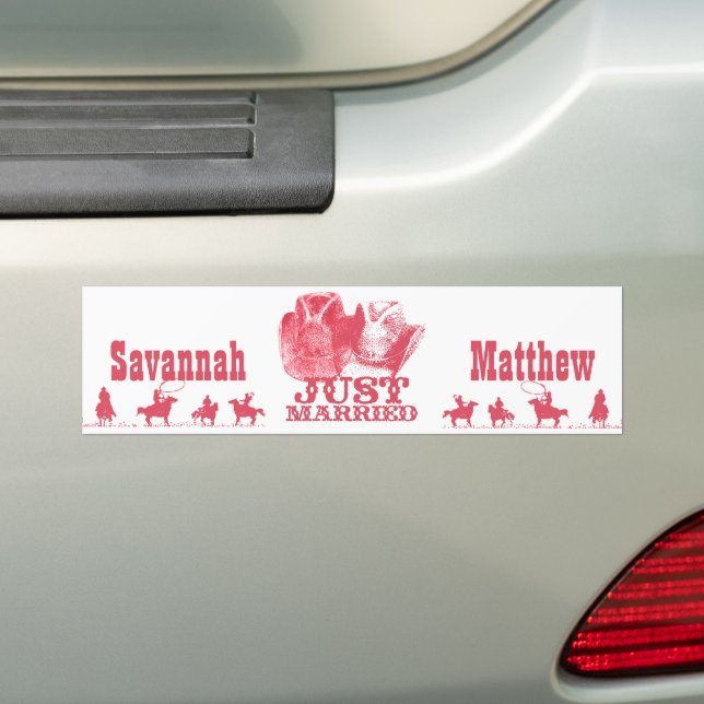 Adesivo Para Carro Cowboy e CowGirl recens casados BumperSticker (No carro)