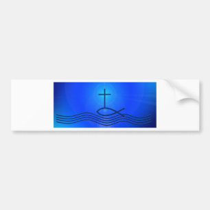 Adesivo Para Carro Cruz e peixes azuis (Ichthus)