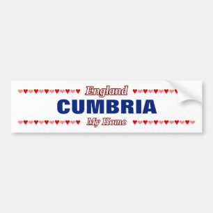 Adesivo Para Carro CUMBRIA - My Home - England; Corações Vermelho e