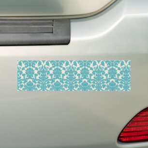 Adesivo Para Carro Damasco, Ornamentos, Roios - Branco Azul