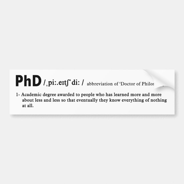 Adesivo Para Carro definição de phd engraçada (Frente)