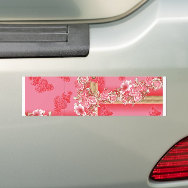 Adesivo Para Carro design de fundo rosa e ouro com vermelho (No carro)