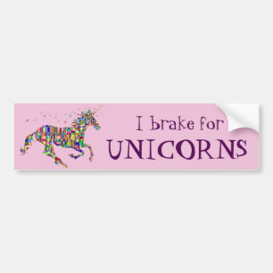 Adesivo Para Carro Engraçado "I Brake for Unicorns" e Rainbow Unicorn