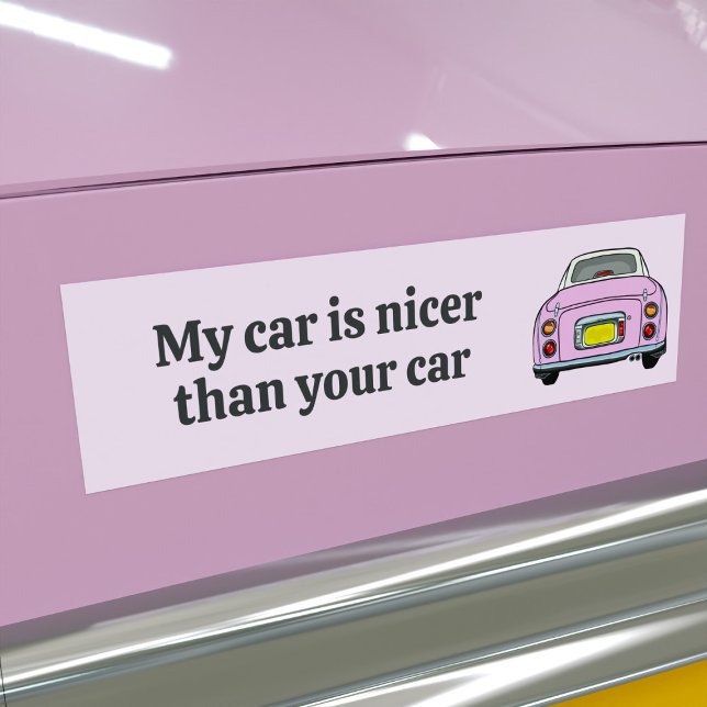 Adesivo Para Carro Engraçado Meu Carro é Belo Picante de Bumper Rosa  (Is your pink figaro car nicer than the rest? I bet it is. Here's your bumper sticker for proof)