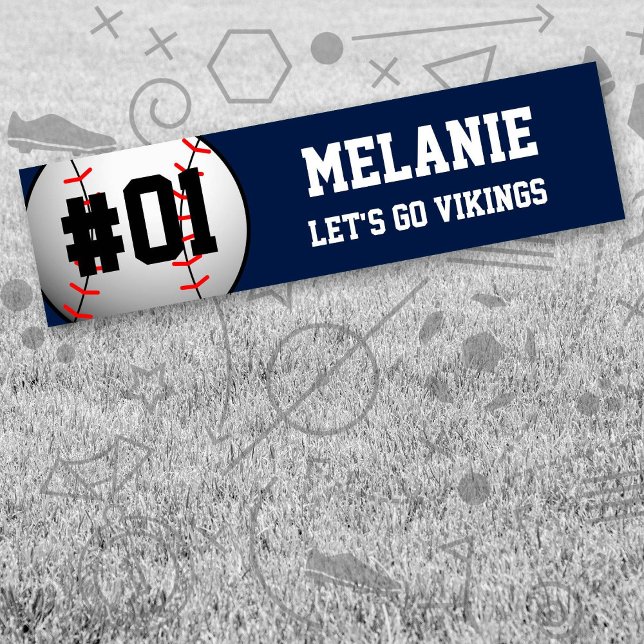 Adesivo Para Carro Equipe Branca de Baseball do marinho (Navy and White Baseball Let's Go Team Bumper Sticker. Celebrate your high school or college athlete.)