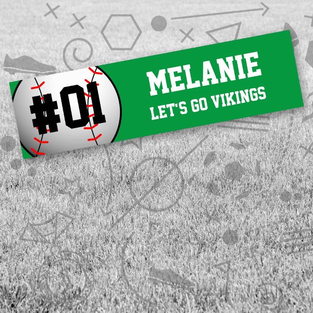 Adesivo Para Carro Equipe Branca de Beisebol Verde (Green and White Baseball Let's Go Team Bumper Sticker. Celebrate your high school / college athlete.)