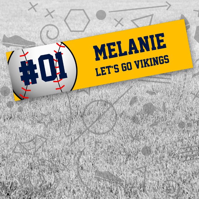 Adesivo Para Carro Equipe Dourada de beisebol do marinho (Navy and Gold Baseball Let's Go Team Bumber Sticker. Celebrate your high school or college athlete.)