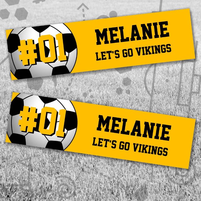 Adesivo Para Carro Equipe Dourada de futebol negro (Black and Gold Soccer Let's Go Team Bumper Sticker. Celebrate your high school or college athlete.)