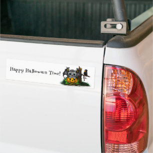 Adesivo Para Carro Esperando o Halloween, Cute Bat e Raven