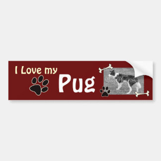 Adesivo Para Carro Eu adoro o meu "Pug Bumper Sticker