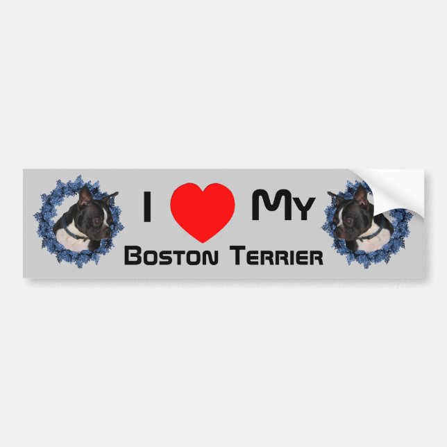 Adesivo Para Carro Eu Amo Coração Meu Boston Terrier (Frente)