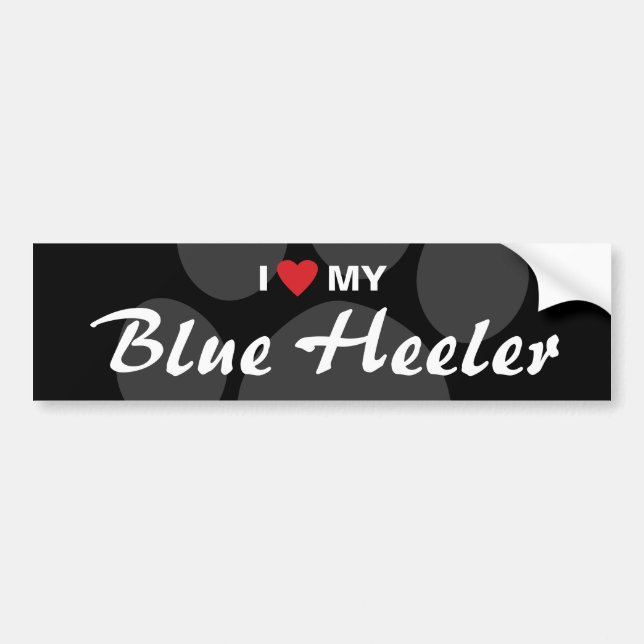 Adesivo Para Carro Eu amo (coração) minha raça azul de Heeler (Frente)