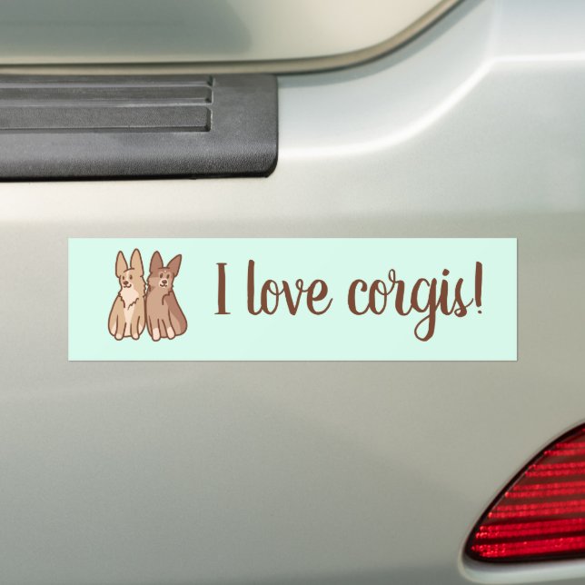 Adesivo Para Carro "Eu Amo Corgis!" Dois Corgis Cute (No carro)
