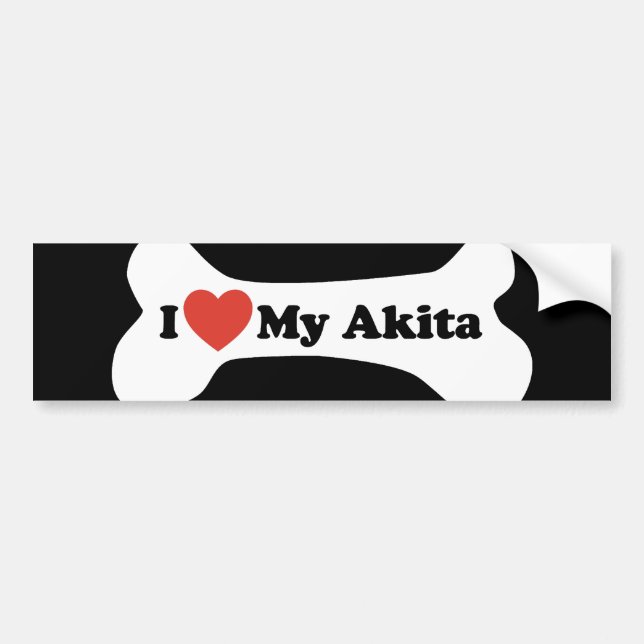 Adesivo Para Carro Eu amo meu Akita - osso de cão (Frente)