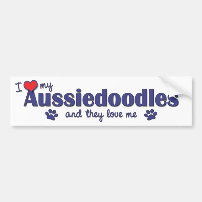Adesivo Para Carro Eu amo meu Aussiedoodles (os cães múltiplos) (Frente)