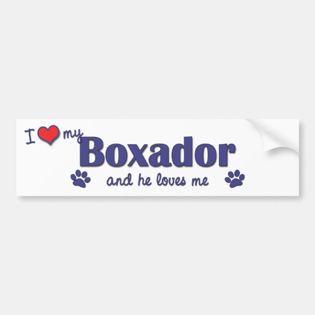 Adesivo Para Carro Eu amo meu Boxador (o cão masculino) (Frente)
