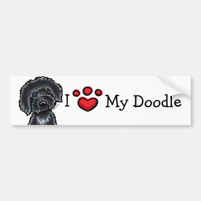 Adesivo Para Carro Eu Amo Meu Dodle Black Labradoodle (Frente)