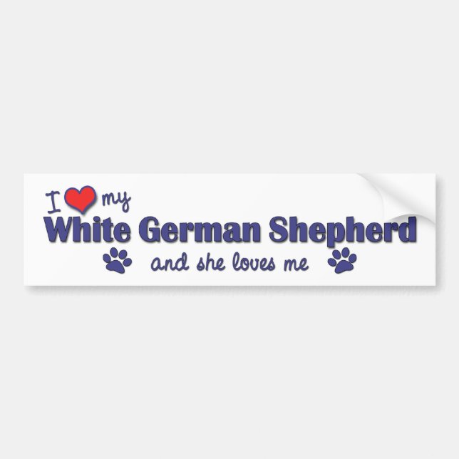 Adesivo Para Carro Eu amo meu german shepherd branco (o cão fêmea) (Frente)