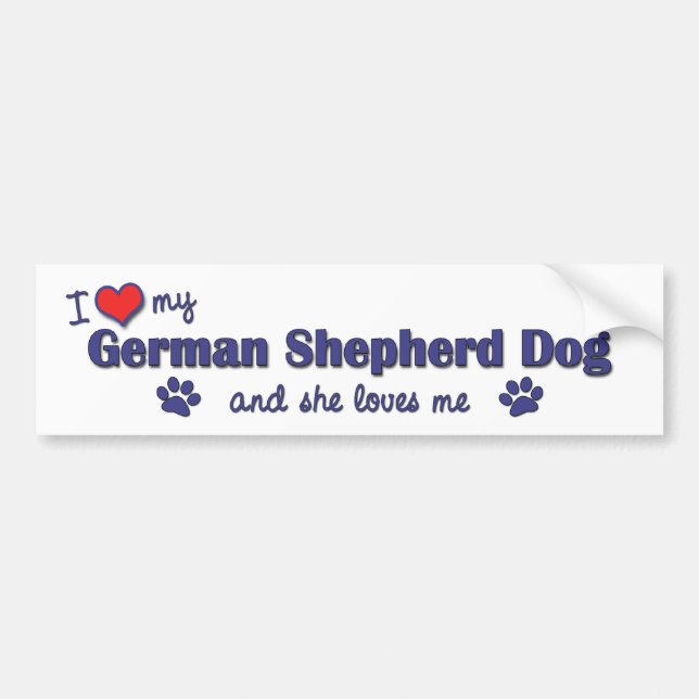 Adesivo Para Carro Eu amo meu german shepherd (o cão fêmea) (Frente)