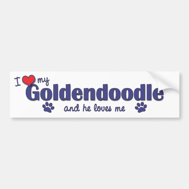 Adesivo Para Carro Eu amo meu Goldendoodle (o cão masculino) (Frente)